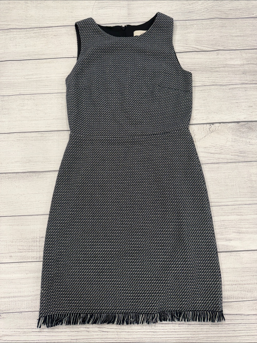 LOFT Petites Black White Tweed Fringe Sheath Dress 2P